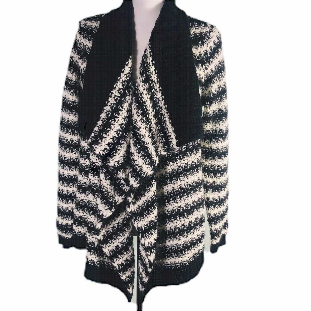 Ann Taylor Loft Cardigan Sweater Black White Wool